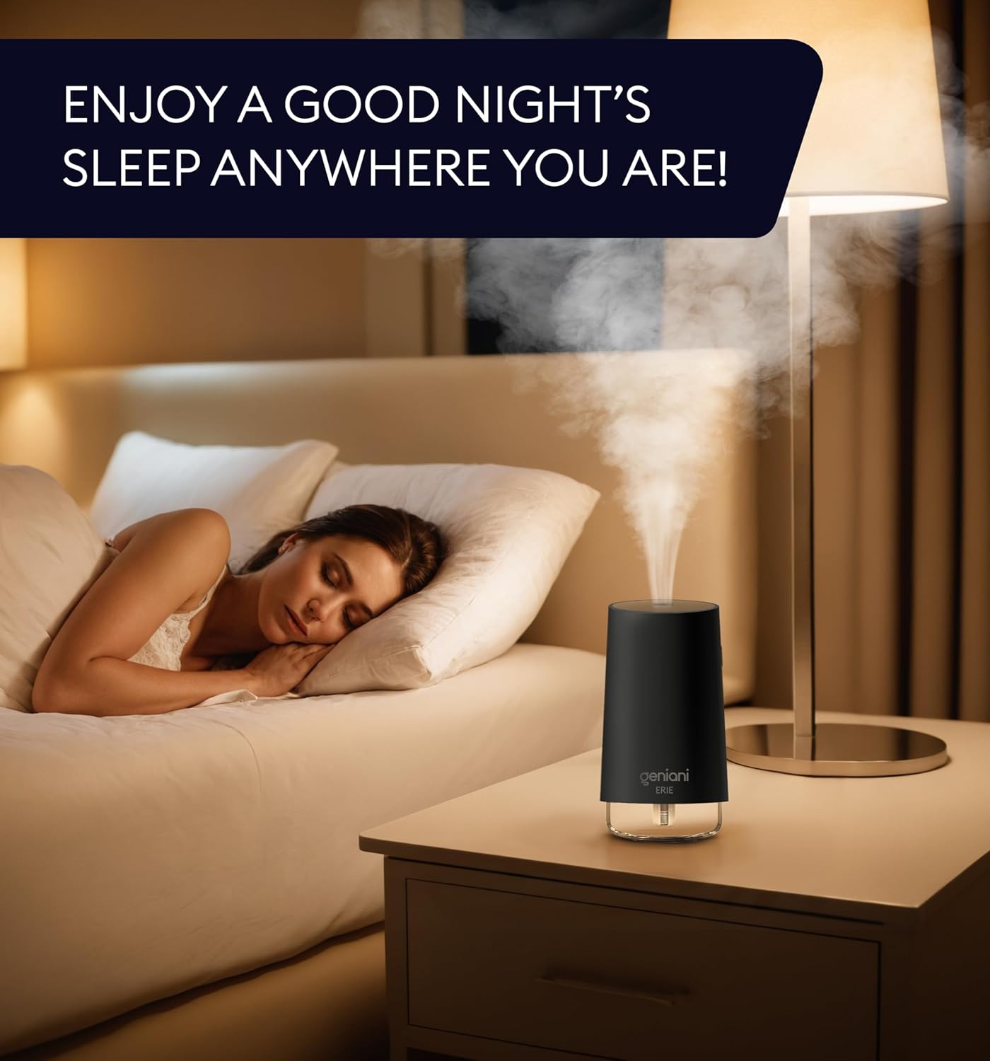 Geniani Erie Small Portable Travel Air Humidifier 250 ml, Black
