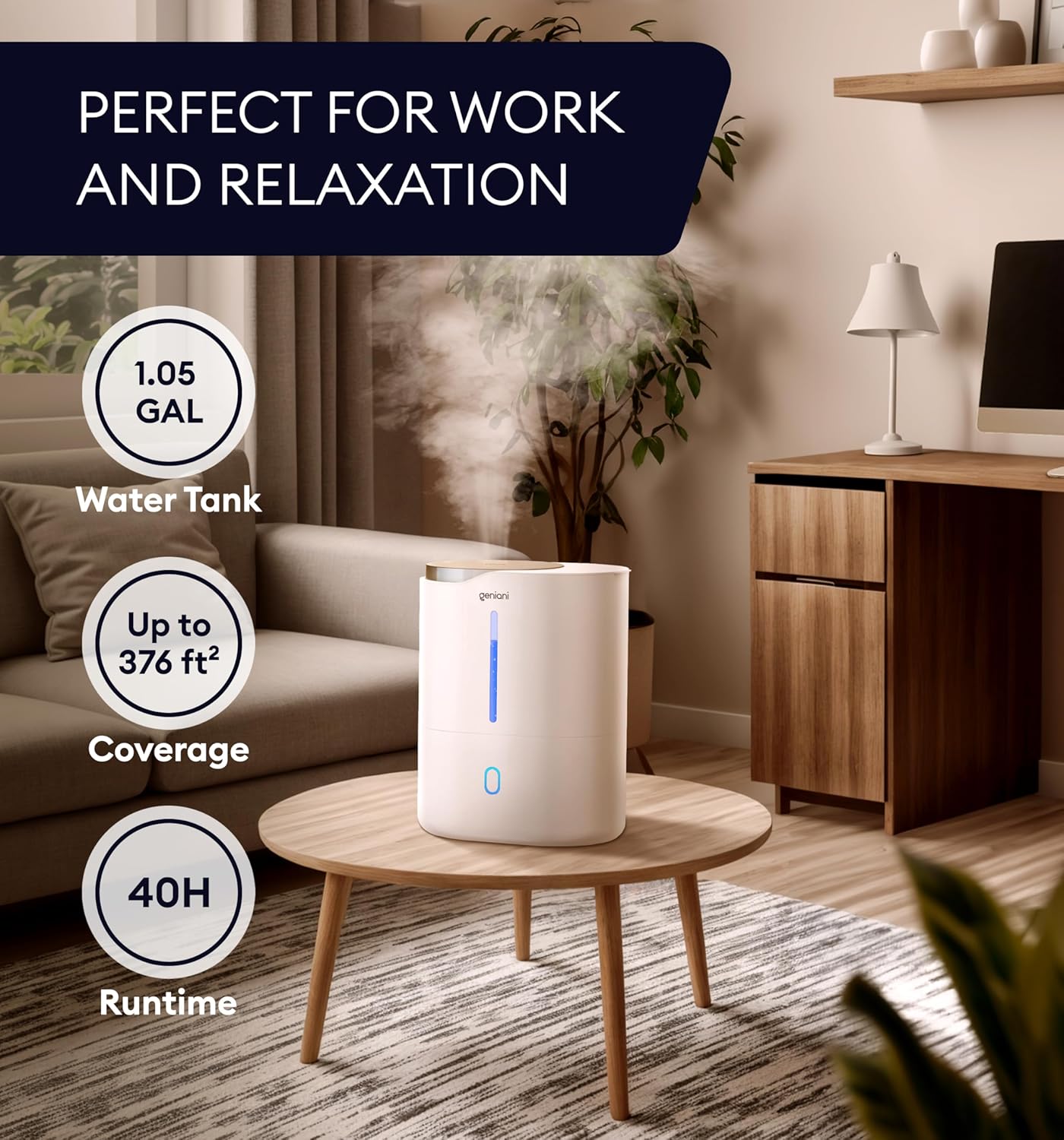 Huron Top Fill Humidifier and Oil Diffuser 4L White